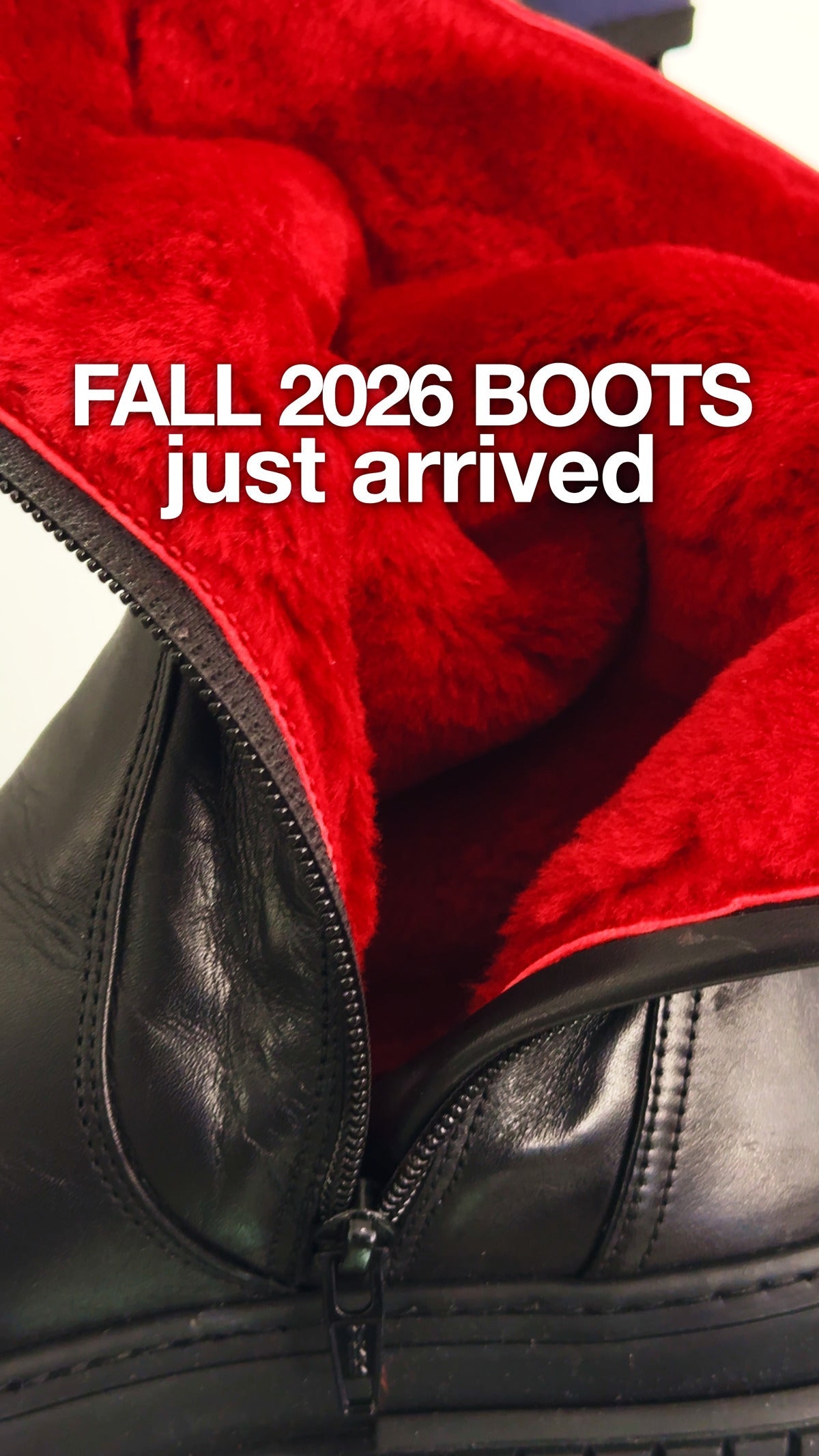 Madison Maison Fall 2026 Boots just arrived, red shearling lining inside the black Shearling Lined Buckle Strap Platform Boot