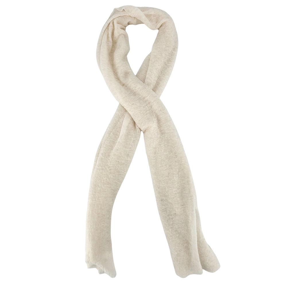 White cashmere stole with soft draped loop, long plain scarf ends