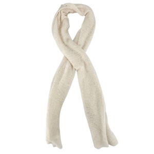 White cashmere stole with soft draped loop, long plain scarf ends
