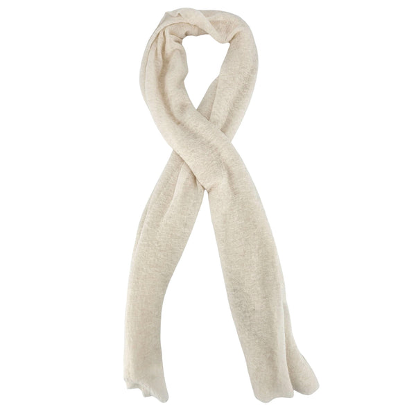 White cashmere stole with soft draped loop, long plain scarf ends