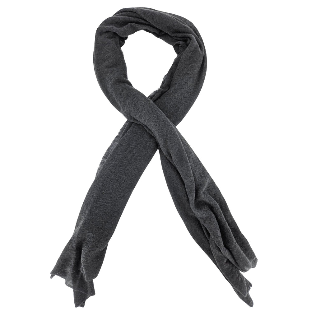 Large steel grey cashmere stole, plain woven with soft drape and fringed ends