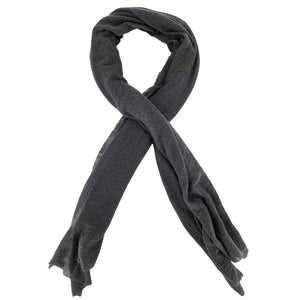 Large steel grey cashmere stole, plain woven with soft drape and fringed ends