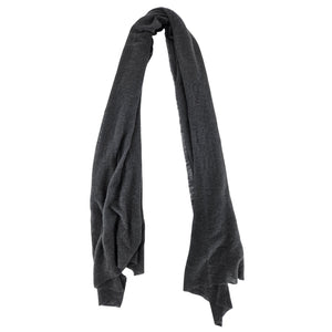 Steel grey cashmere stole with plain weave, long shape, soft folds and fringed hem