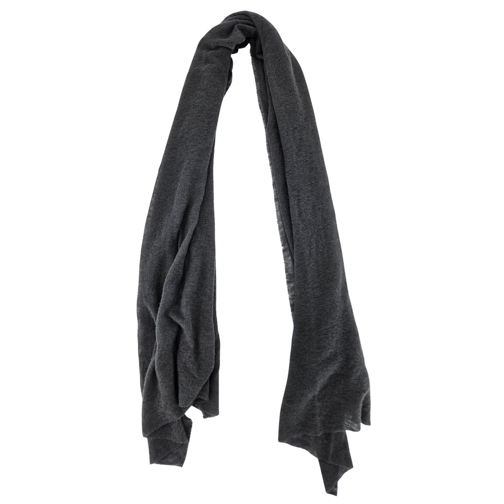 Large steel grey cashmere stole, plain woven with soft drape and fringed ends