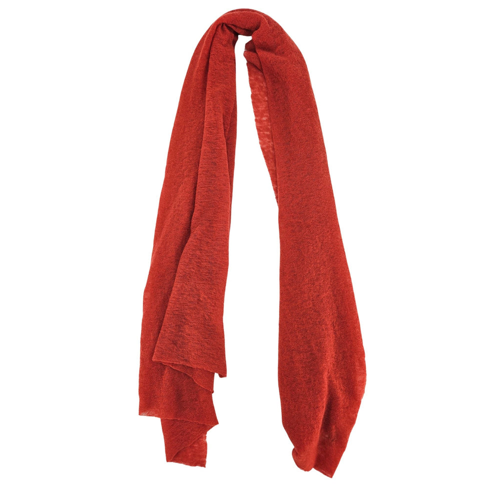 Orange-red cashmere scarf with soft drape and plain ends