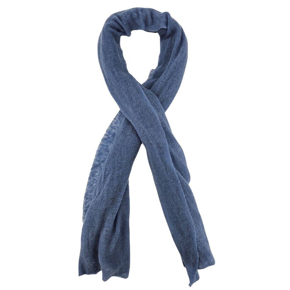 Light blue cashmere scarf with plain weave, draped in a loop