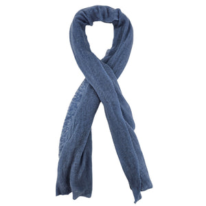 Light blue cashmere scarf with plain weave, draped in a loop