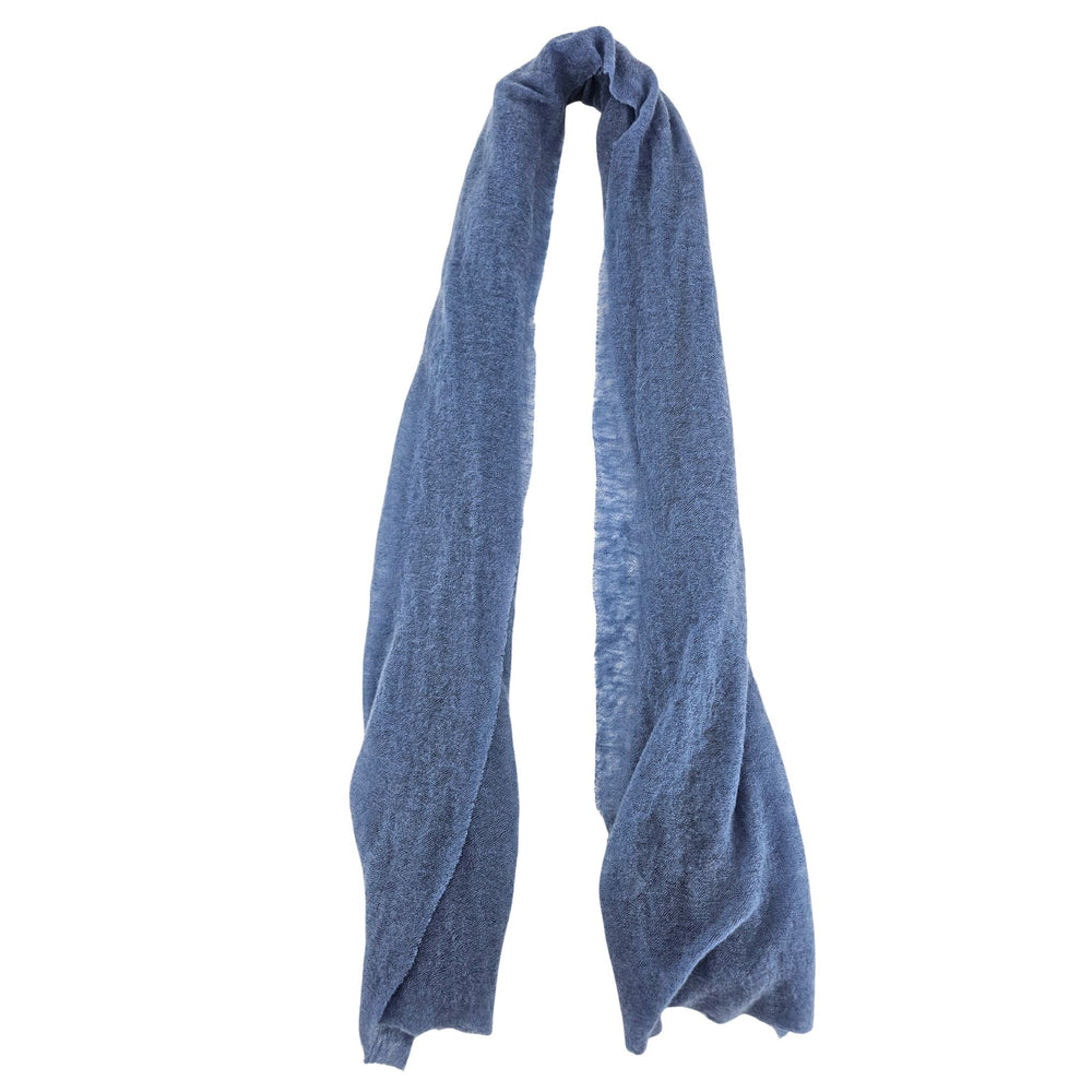 Light blue cashmere scarf with plain weave, draped in a loop