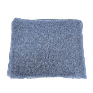 Light blue cashmere scarf fabric rectangle, plain texture and frayed edge