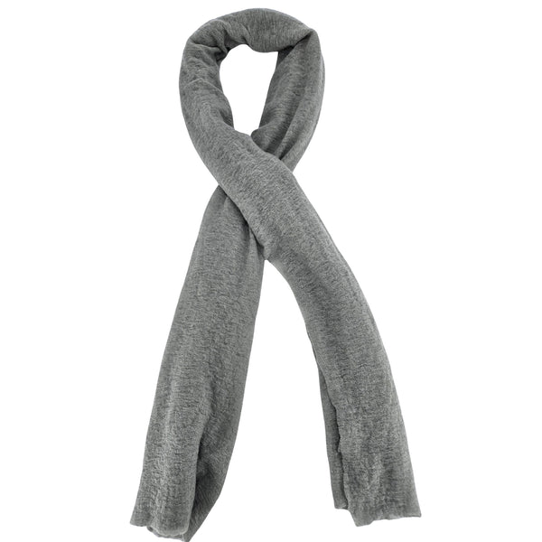 Gray cashmere plain scarf, long with neatly hemmed ends