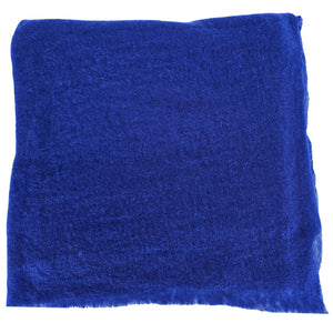 Blue cashmere stole, smooth plain fabric panel, flat close-up