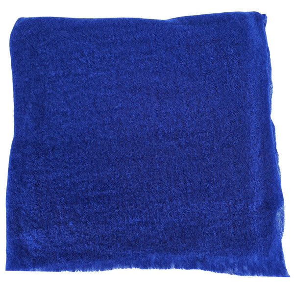Blue cashmere stole, smooth plain fabric panel, flat close-up