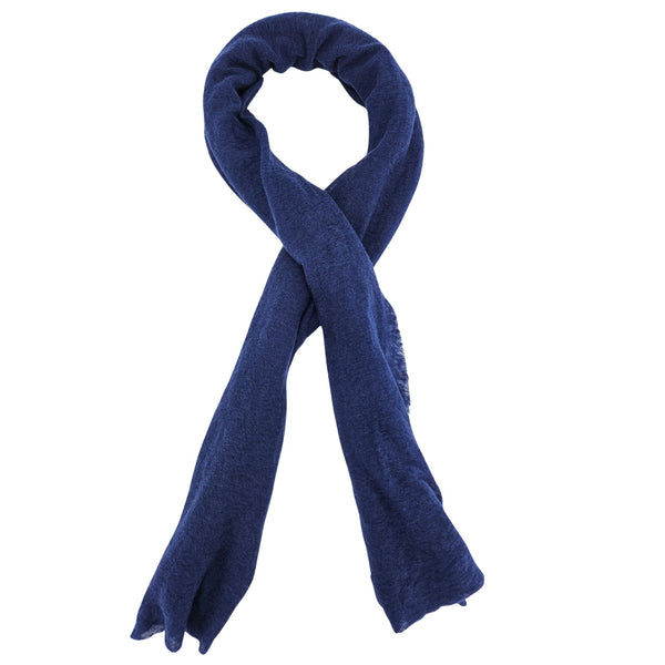 Blue cashmere stole with plain knit and long ends