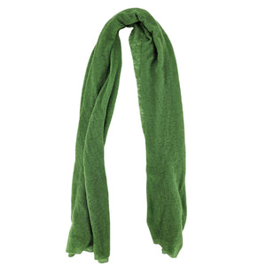 Green cashmere stole with open looped ends, large plain knit