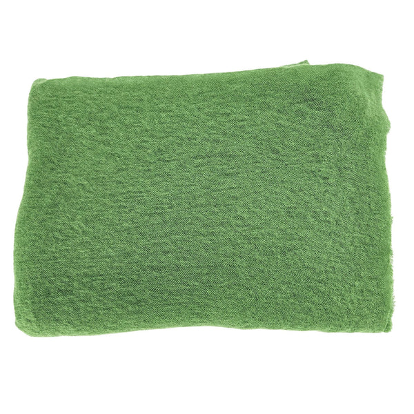 Green cashmere stole folded rectangular, smooth plain fabric