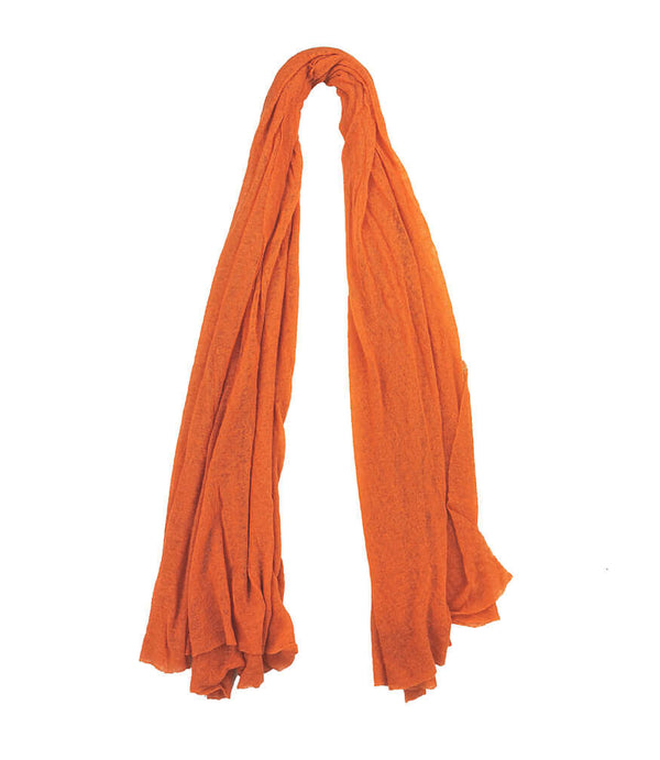 Orange cashmere plain scarf with fringed ends
