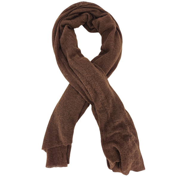 Brown cashmere plain large stole scarf, draped and looped, soft textured weave