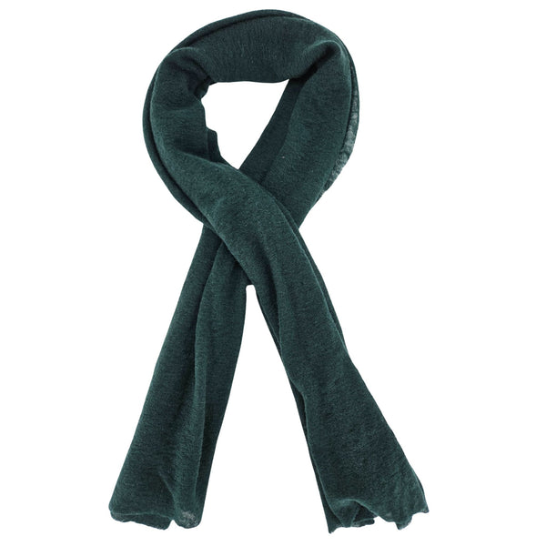 Large cashmere stole in dark green, plain woven fabric with soft drape