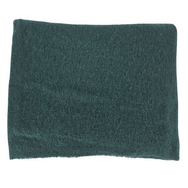 Dark green cashmere stole fabric close-up, plain textured weave