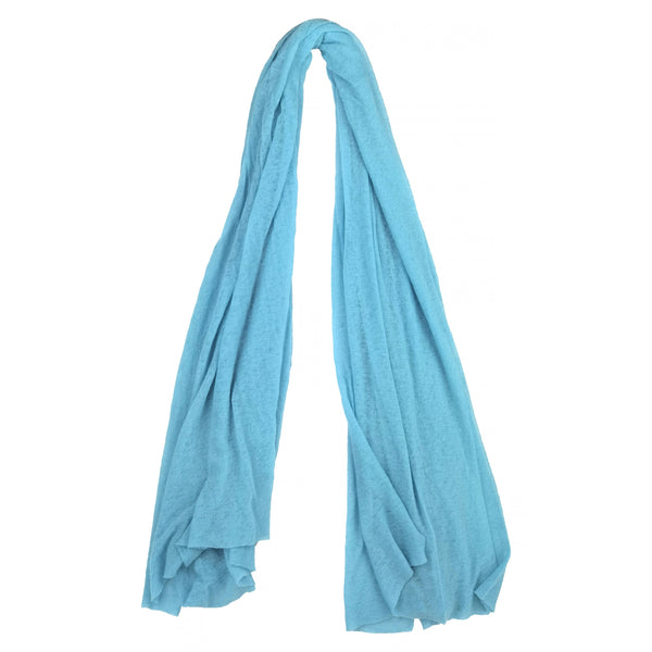 Sky blue cashmere scarf, plain woven with long draped ends