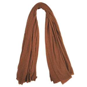 Light brown cashmere plain scarf with fringed ends
