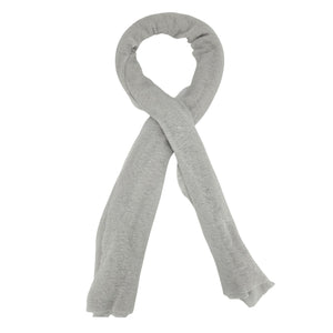 Light gray cashmere plain scarf with fringed ends, looped view