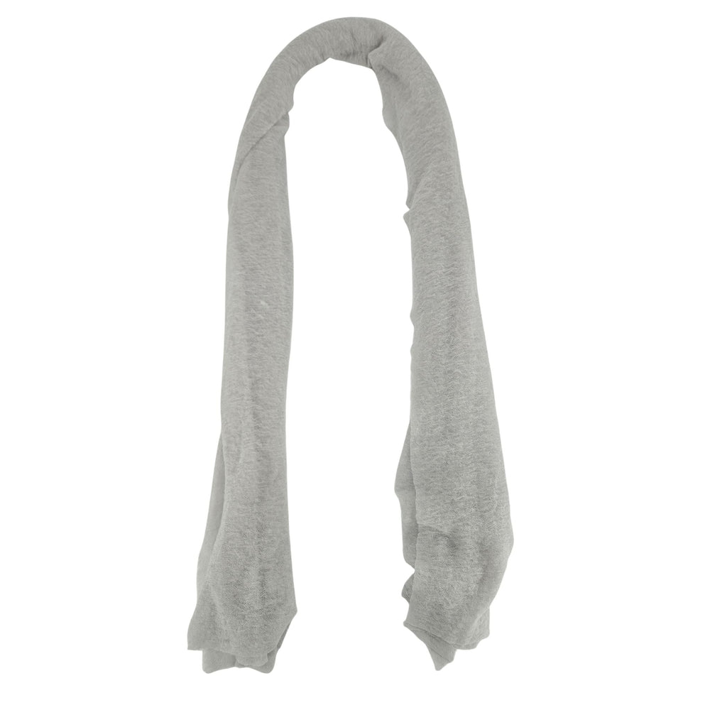 Light gray cashmere plain scarf with fringed ends, looped view