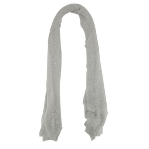 Light gray cashmere plain scarf, long draped shape with fringed ends