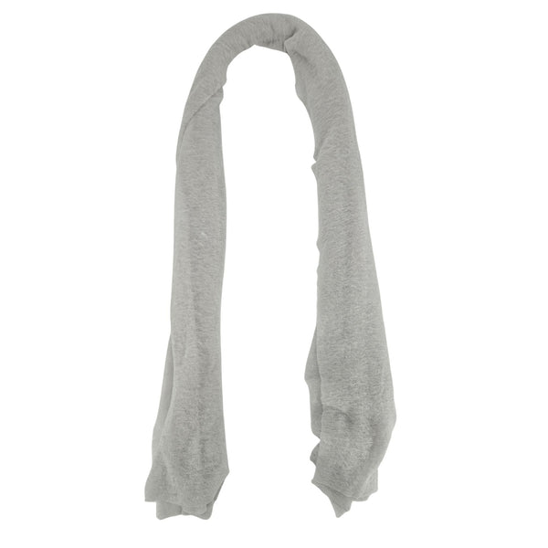 Light gray cashmere plain scarf, long draped shape with fringed ends