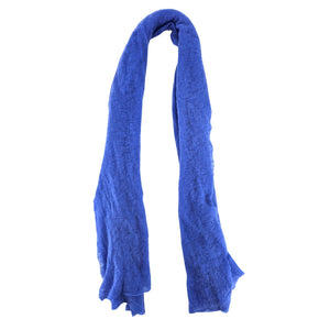 Blue cashmere scarf, plain knit with fringed ends