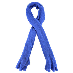 Blue cashmere scarf with plain knit and fringed ends