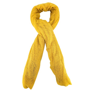 Yellow cashmere stole with long draped ends and plain woven texture