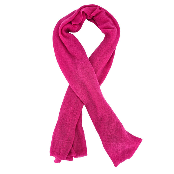 Cashmere plain stole in bright fuchsia, draped loop with soft fringe ends