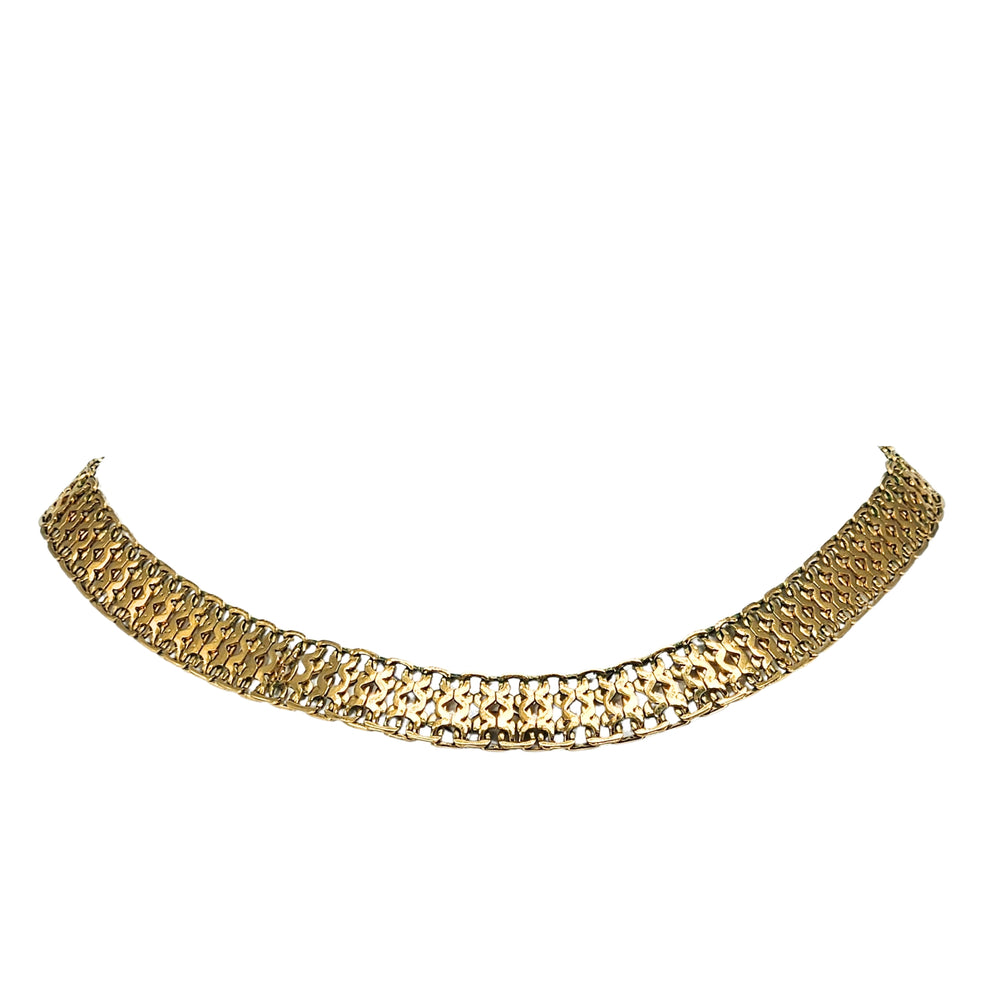 Gold-tone lace link collar necklace with oval frame