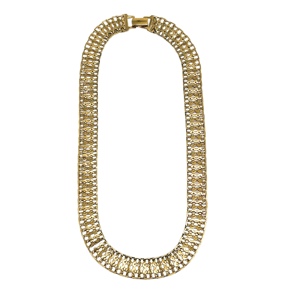 Gold-tone lace link collar necklace with oval frame