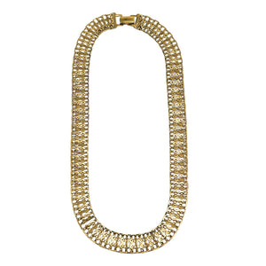 Gold-tone lace link collar necklace with oval frame