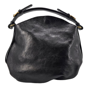 Black leather shoulder bag with arched handles