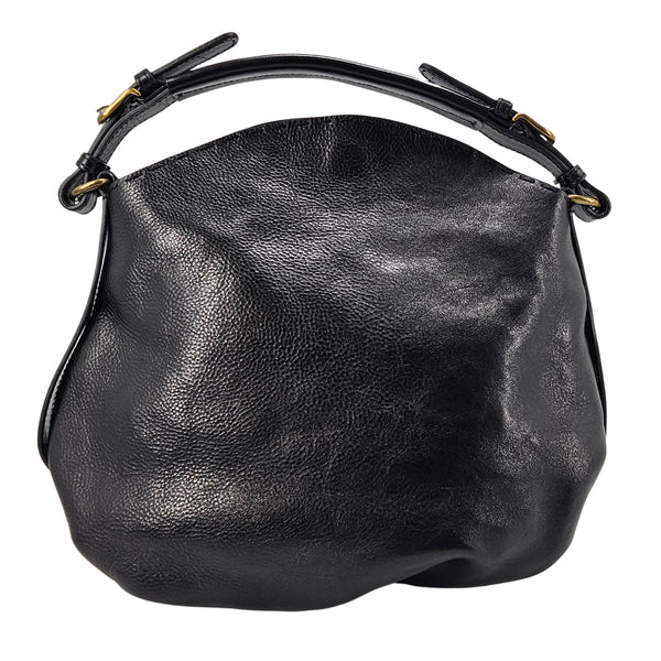 Black leather shoulder bag with arched handles