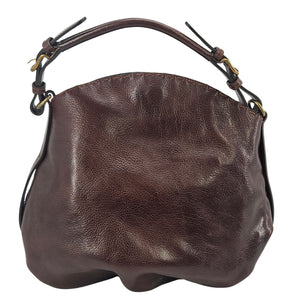 Brown leather shoulder bag with stitched texture and short top handles