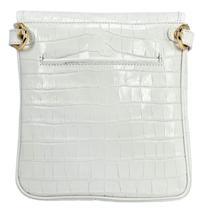Off-white croc-embossed leather crossbody bag with top flap and side rings
