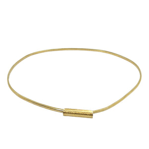 Goldtone textured bar stretch belt with slim linked chain cord, loop style