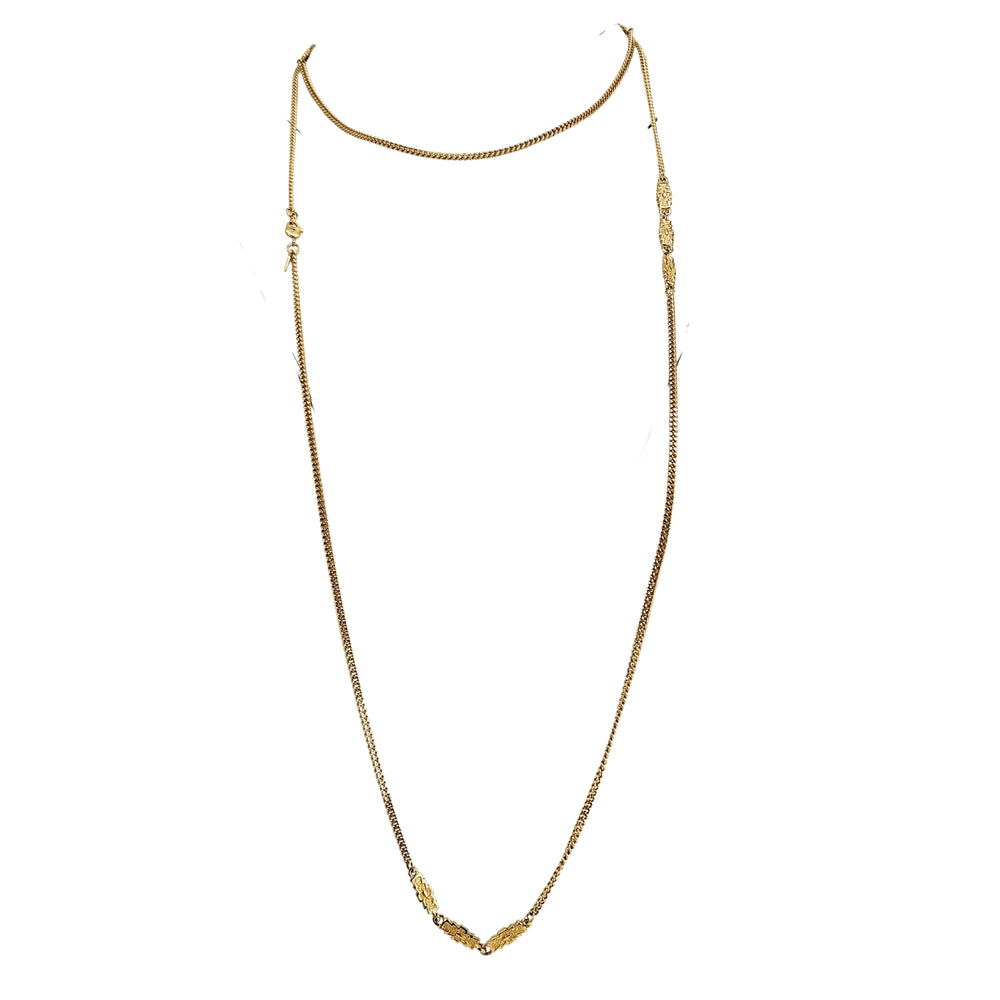 Gold-tone long station link chain necklace with oval link drape