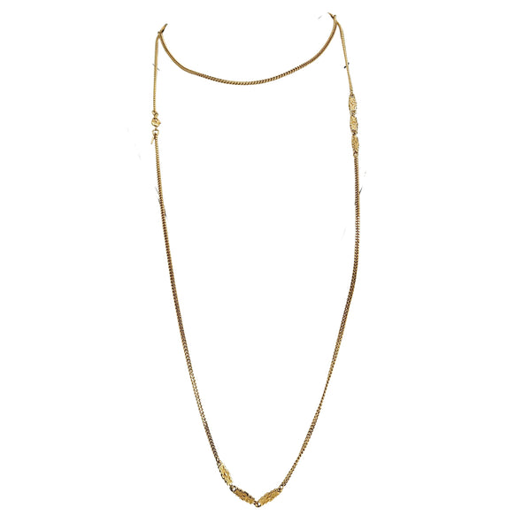 Gold-tone long station link chain necklace with curved drape and hook clasp