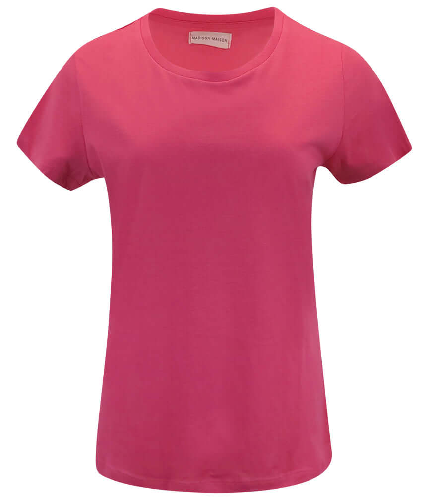 Fuchsia cotton crew-neck T-shirt with short sleeves