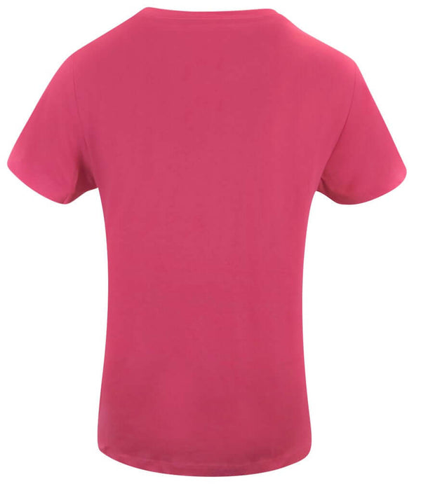 Fuchsia cotton crew-neck T-shirt, plain back with short sleeves
