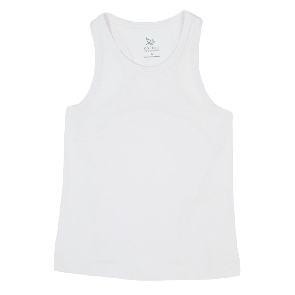 White sleeveless crew-neck tank top