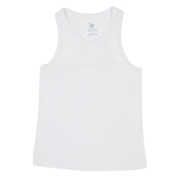 White sleeveless crew-neck tank top