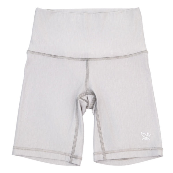 Grey 5-inch core shorts with elastic waistband, front gusset, and small logo