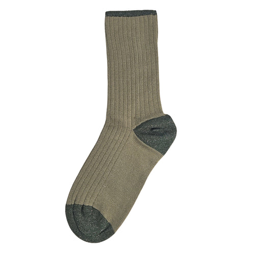 Green ribbed short socks with dark toe and heel