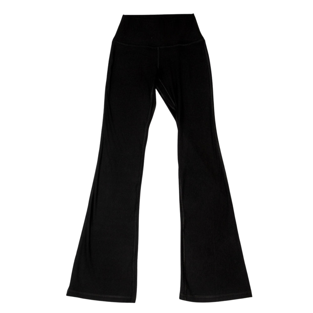 Black flare legging with high-rise waistband